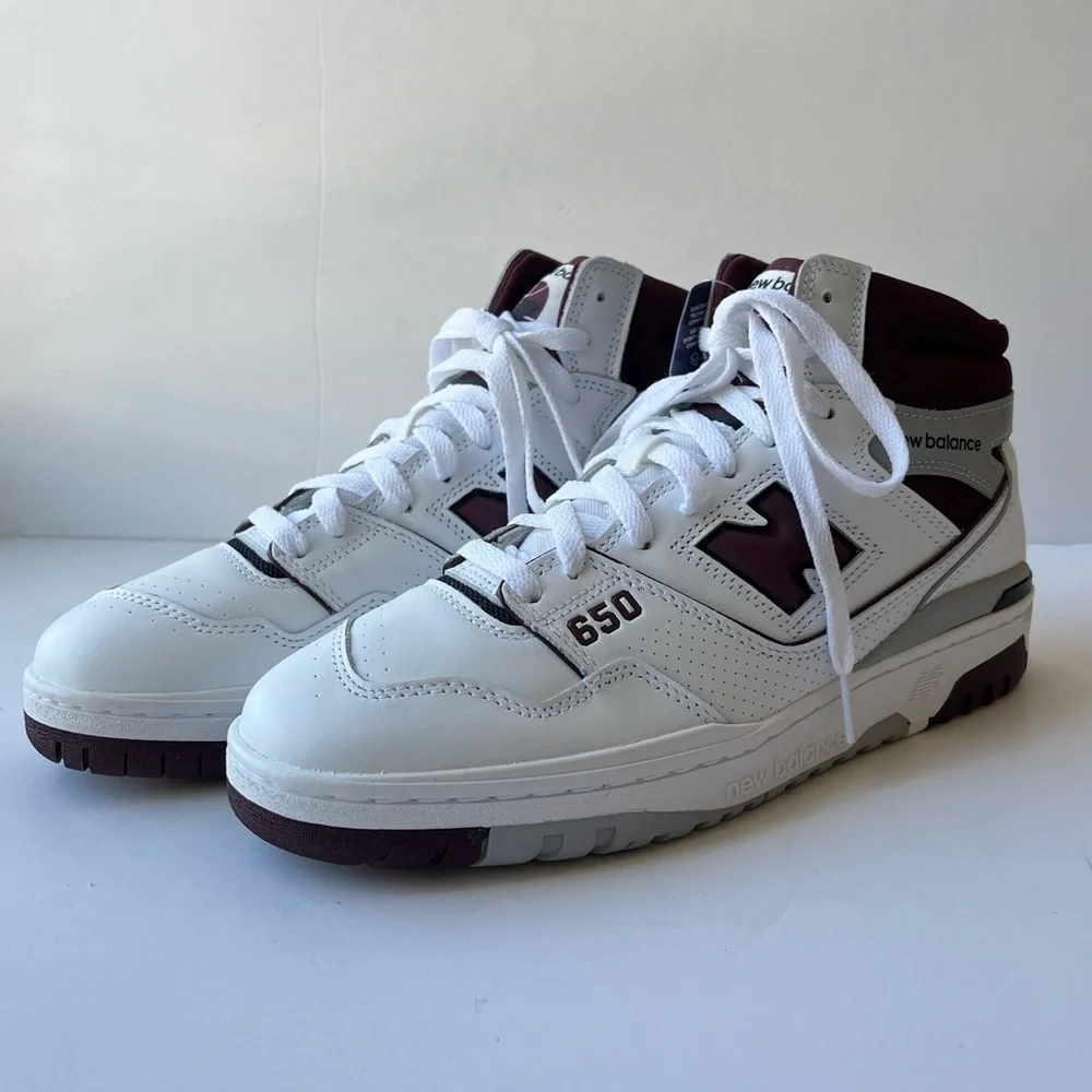New Balance 650 White Burgundy High Top Sneakers Men 9.5 Women 11